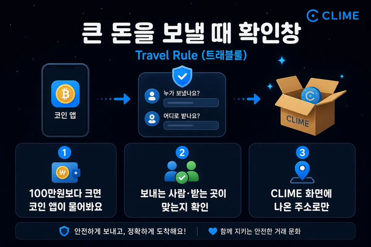 큰 돈을 보낼 때 나오는 확인창(트래블룰)을 쉽게 설명한 그림